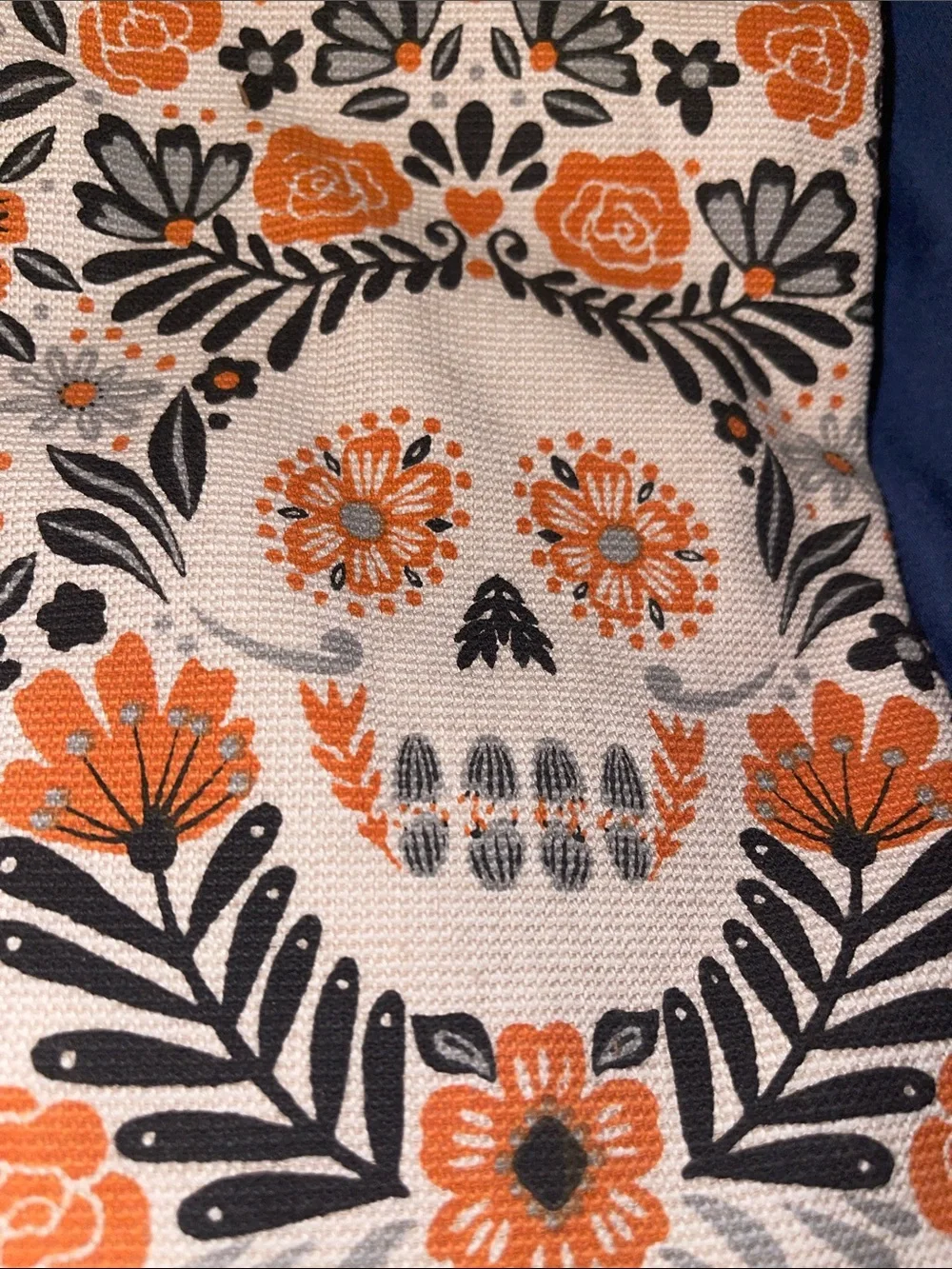 Cynthia Rowley Floral with Sugar Skulls Kitchen Towels - Orange & Black on Cream